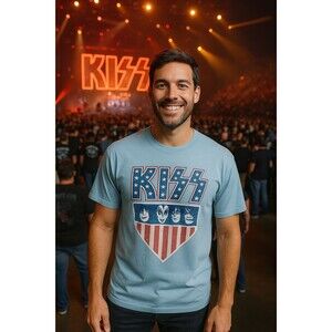 KISS Rock Band T-Shirt 2023 Baby Blue Eco-Friendly Large USA